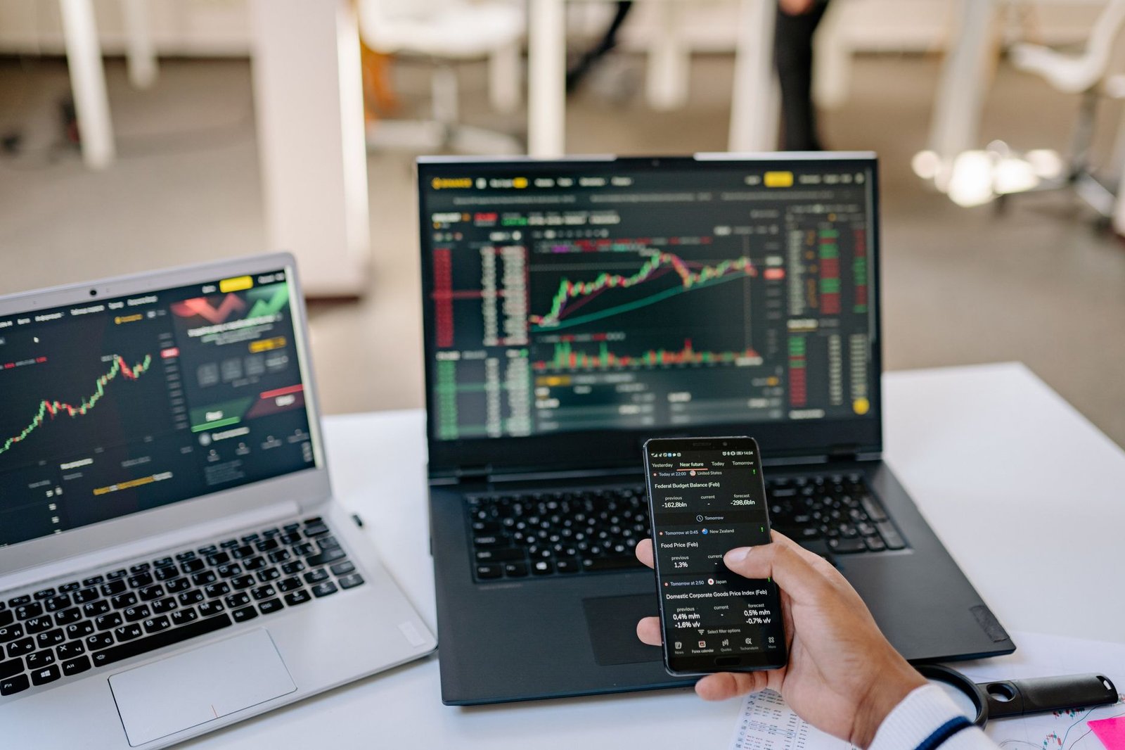 stock exchange floor screens — financial news